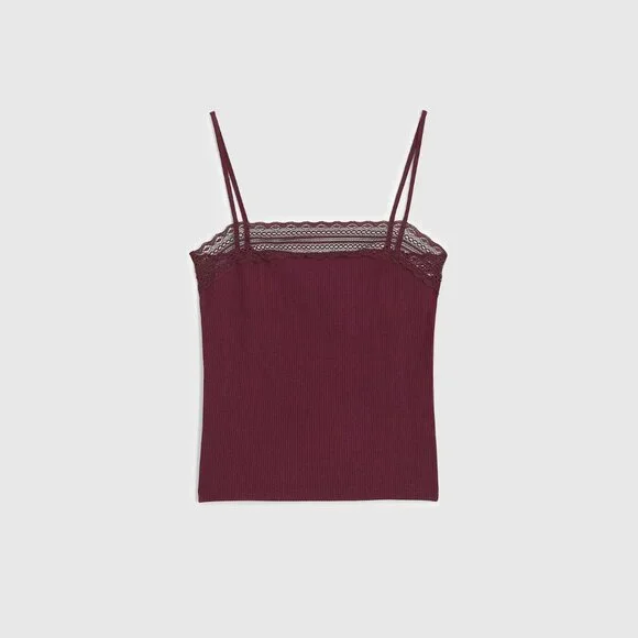 Madewell Lace-Trim Square-Neck Tank Dark Pomegranate Small - Picture 4 of 5